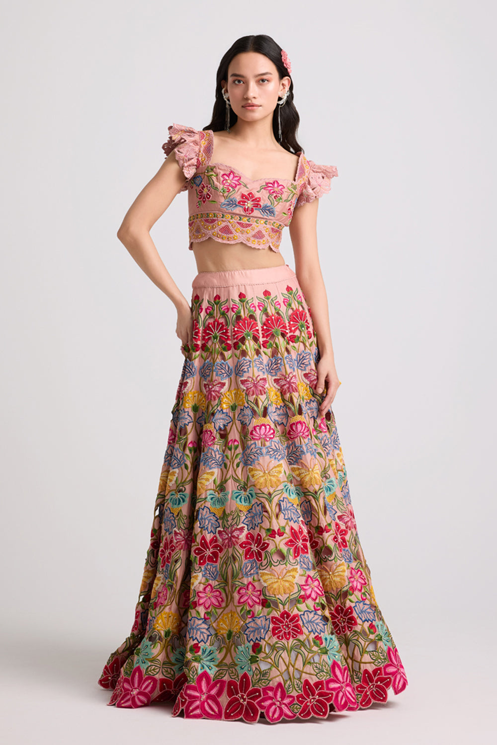 Soft Pink Multicolor Floral Lehenga