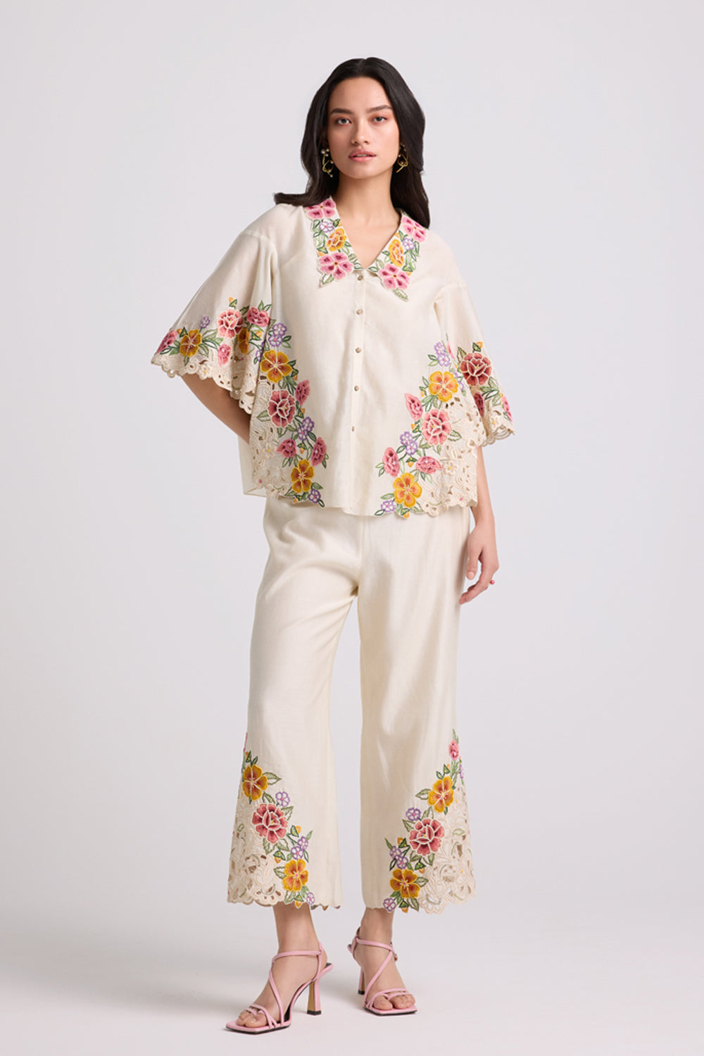 Ivory Floral Cutwork Pants