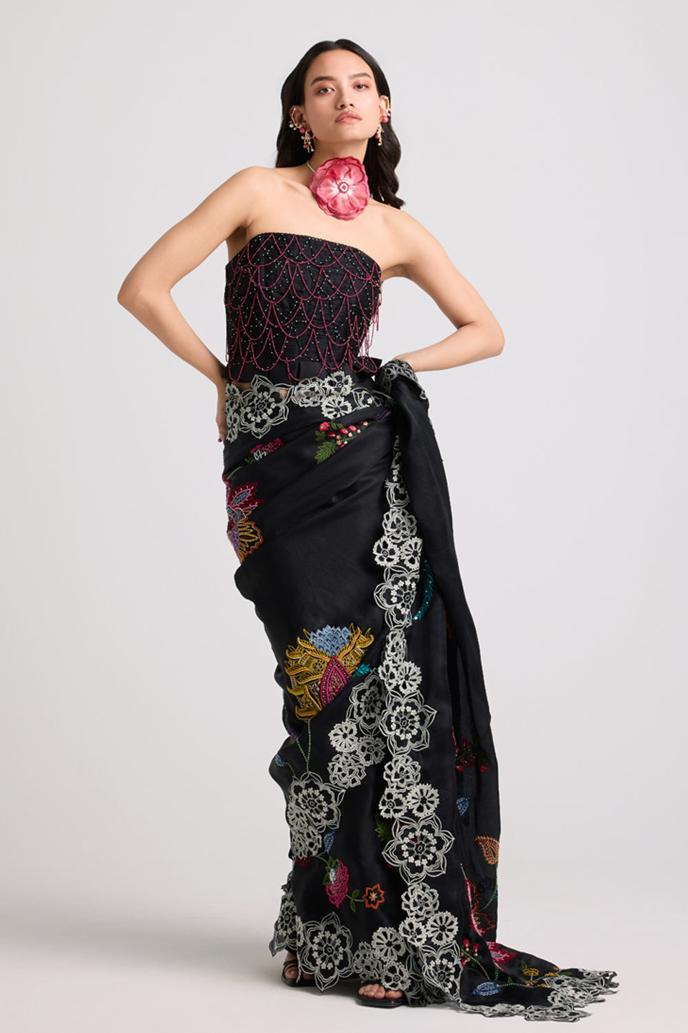 Black Beadwork Ruched Corset