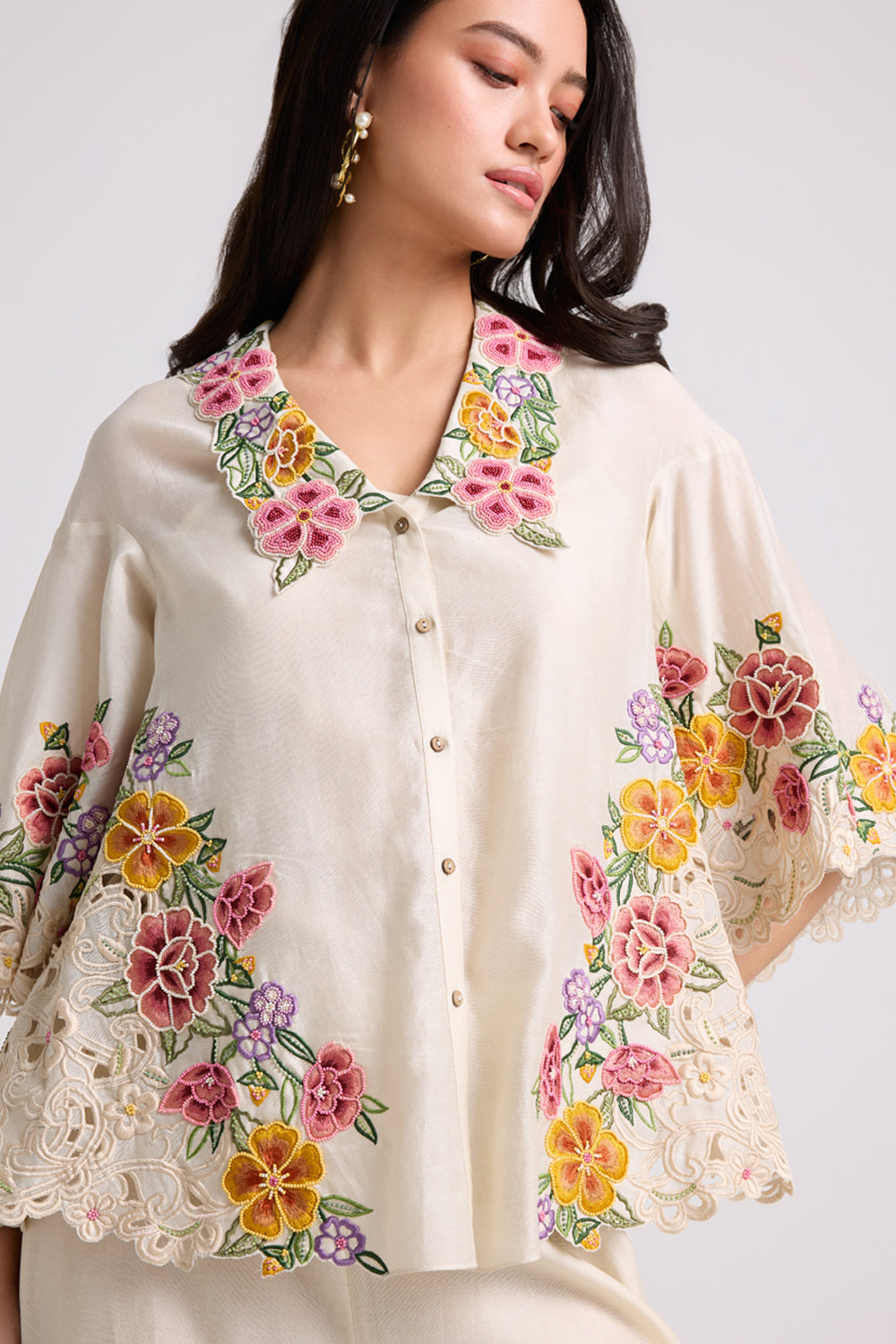 Ivory Floral Cutwork Shirt