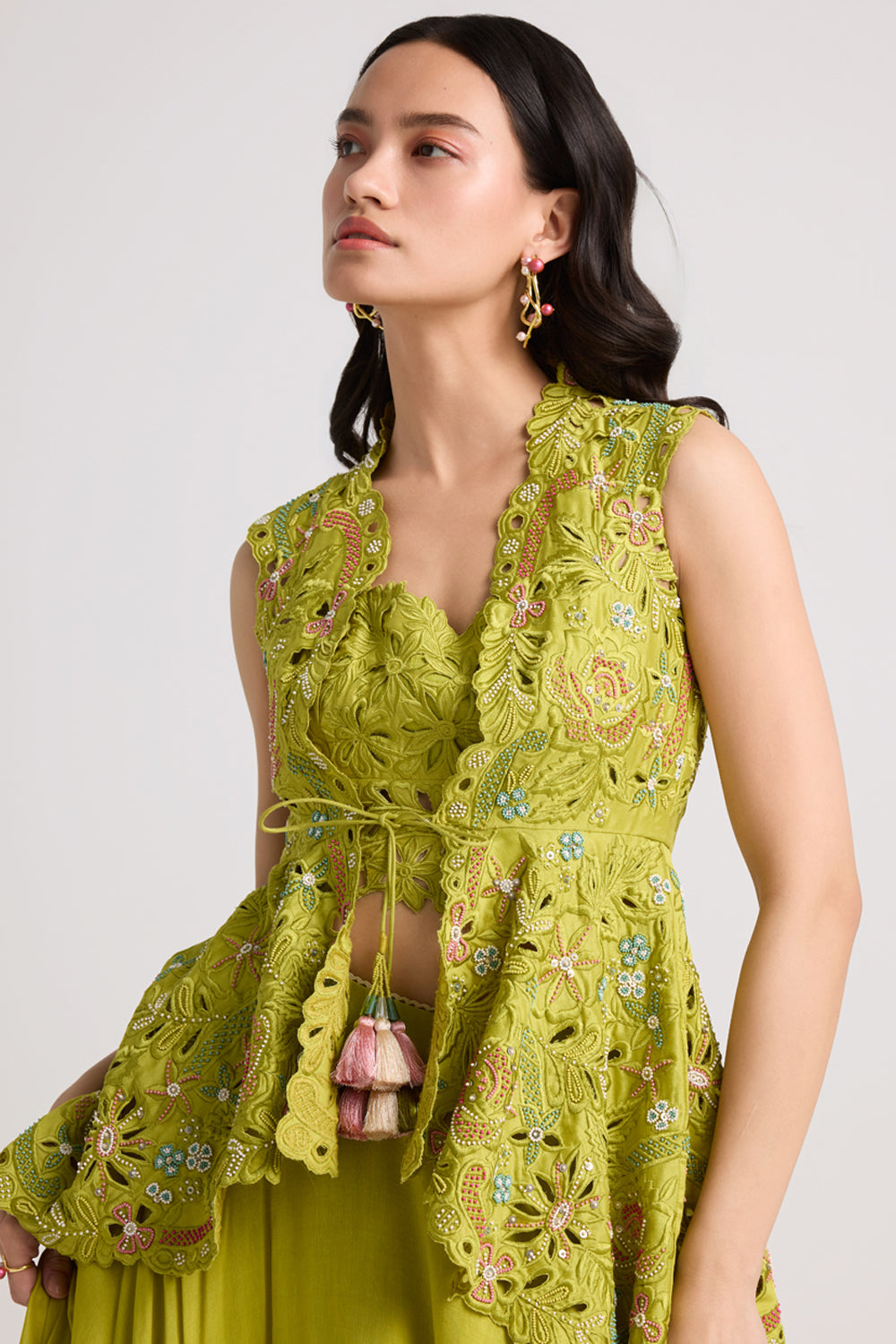 Lime Green Cutwork and Beadwork Jacket