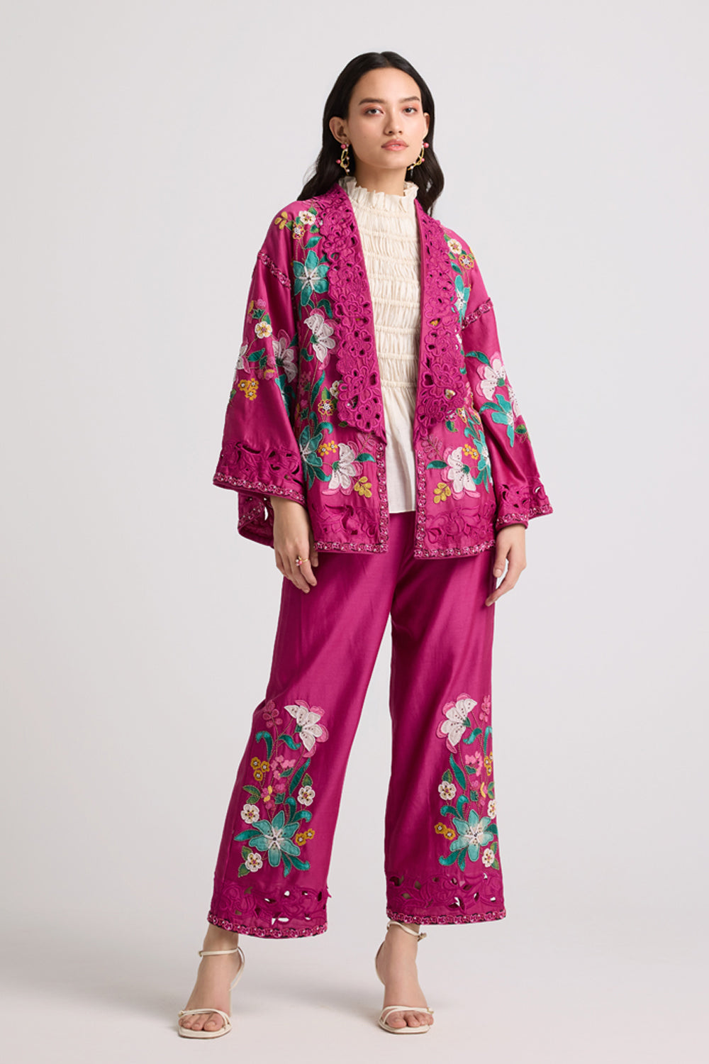 Fuchsia Applique and Beadwork Flared Jacket