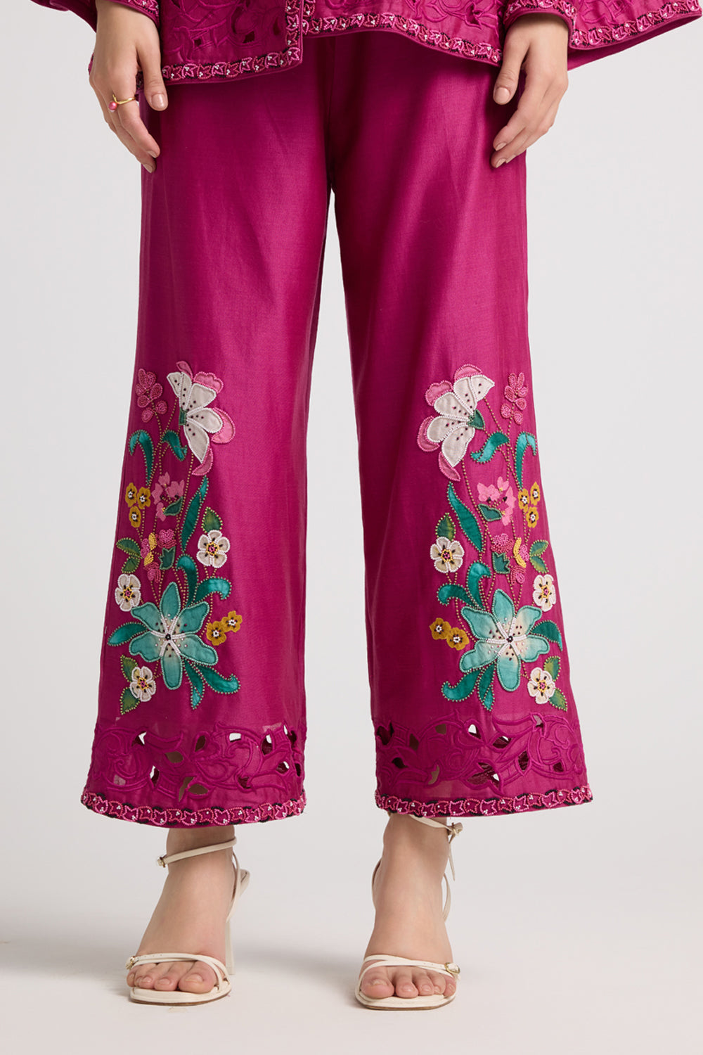 Fuchsia Applique and Beadwork Pants