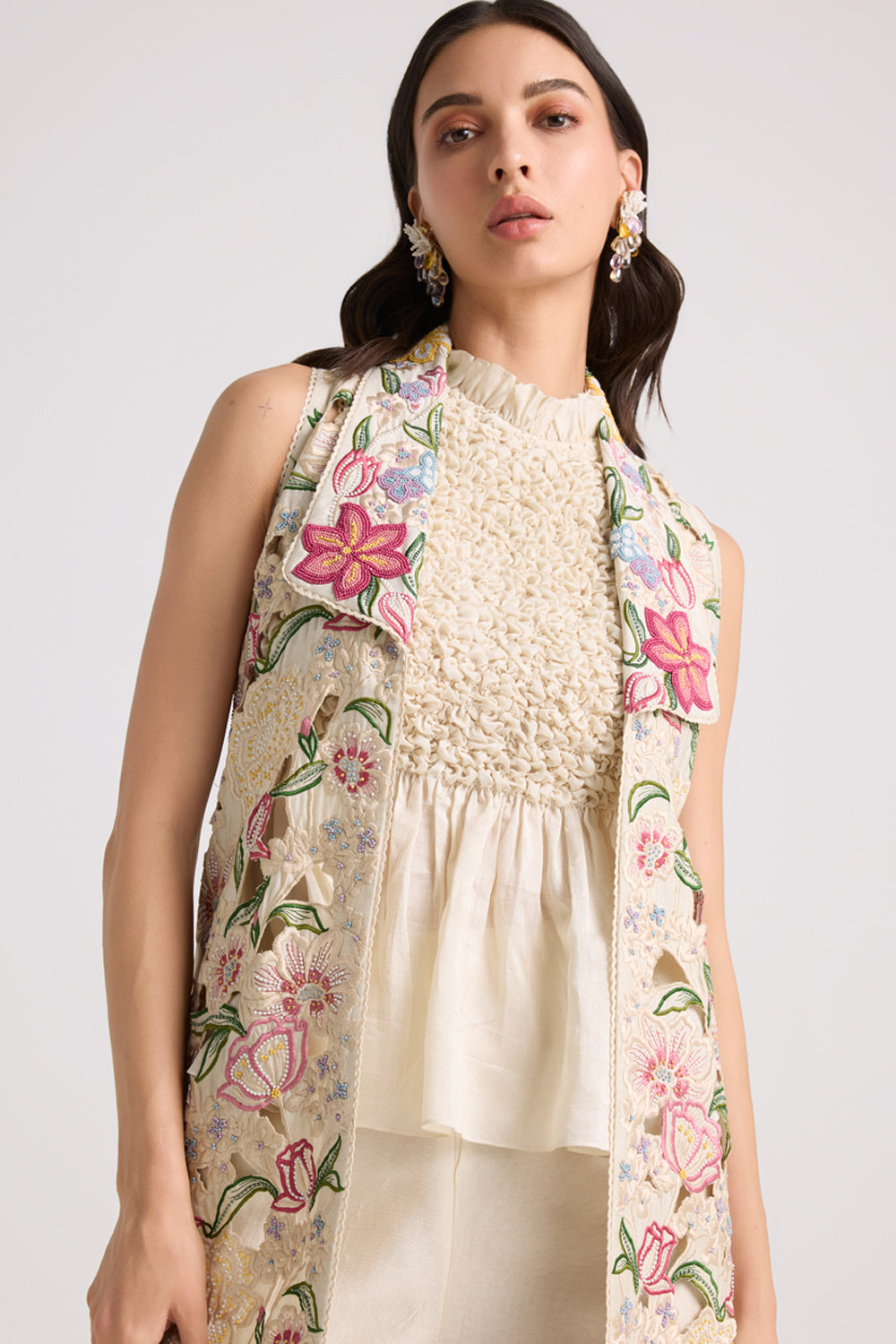 Ivory Tulip Cutwork Long Jacket