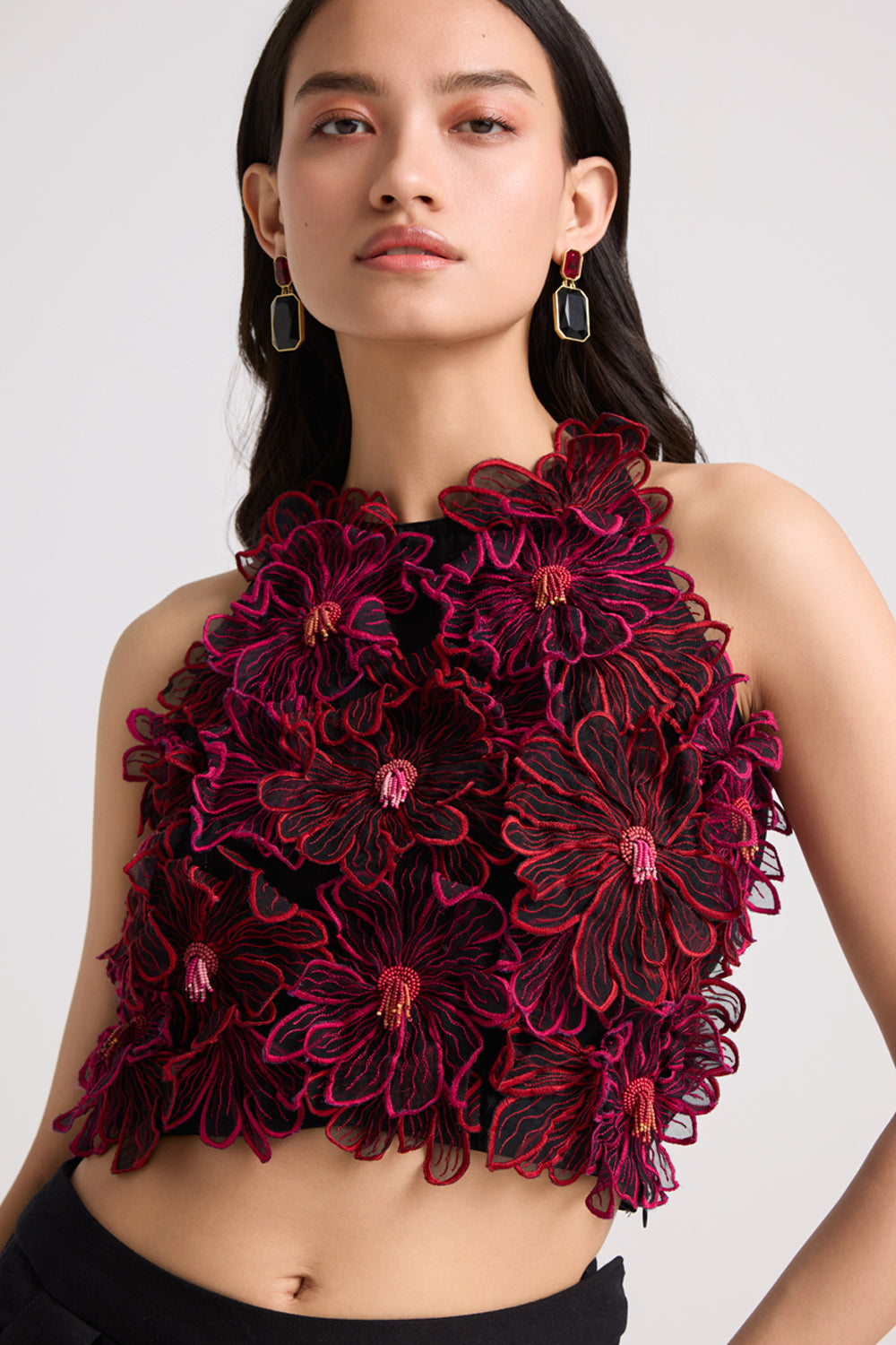 Black Daisy 3D Applique Top