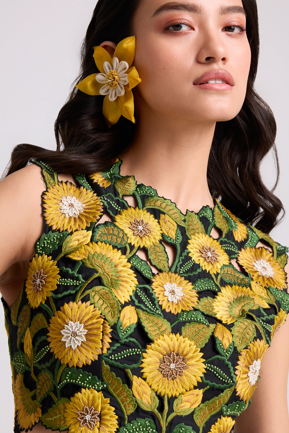 Black Sunflower Crop Top