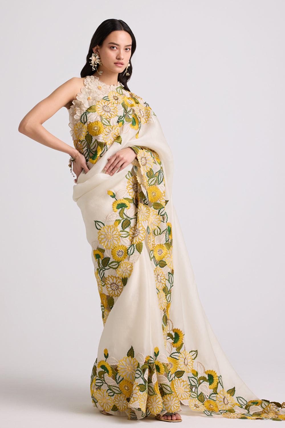 Ivory Sunflower Saree