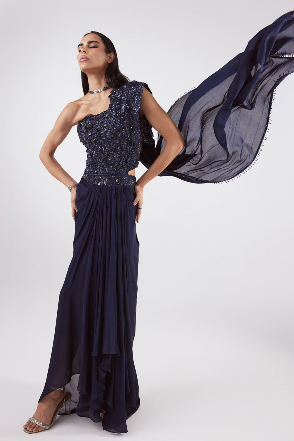 Navy Corset Drape Saree Set