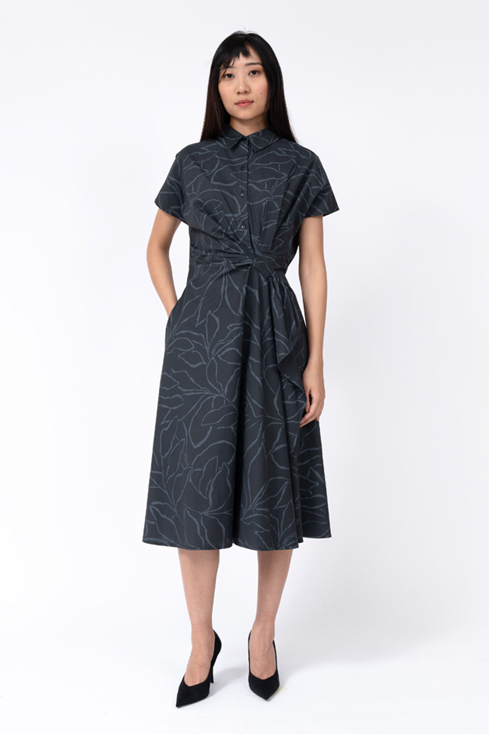 Abstract Leaf Print Wrap Dress