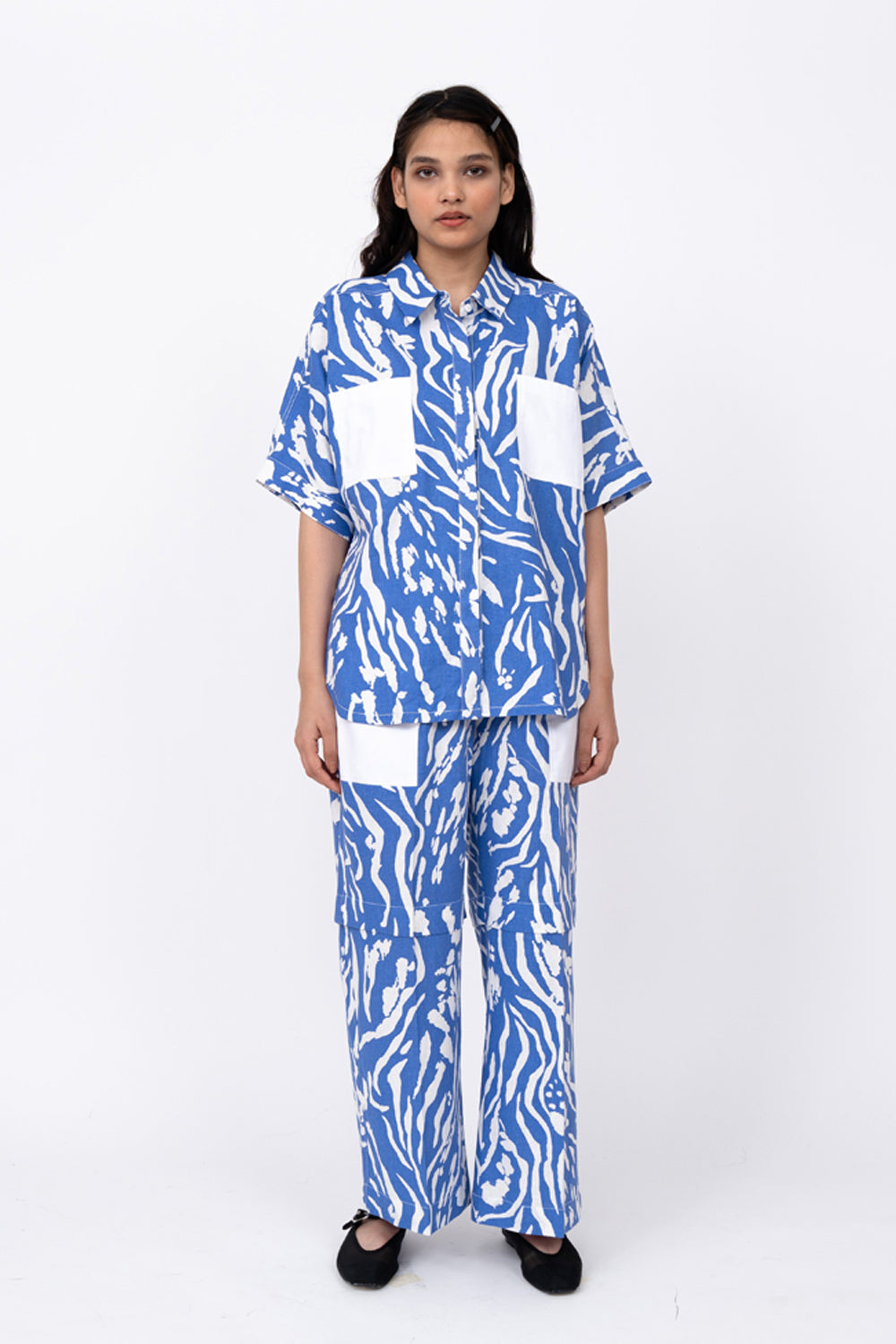 Blue Wave Print Shell Shirt