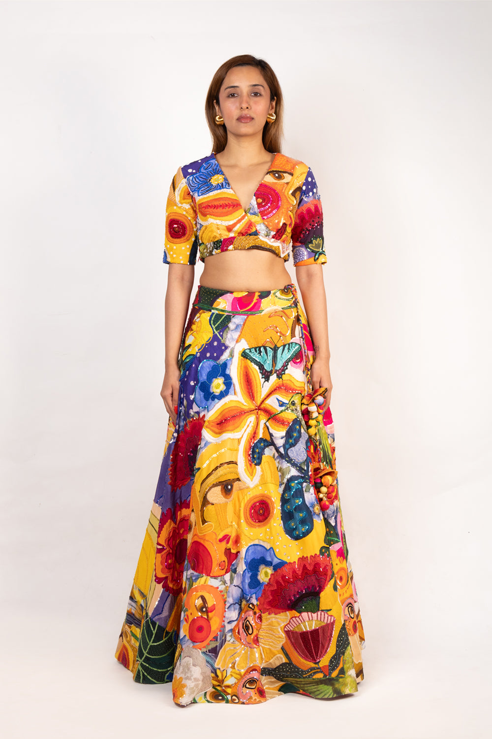 Semi Embroidered Roun Skirt Set