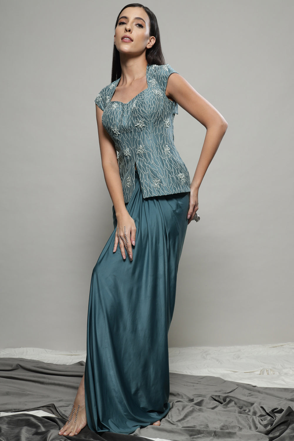 Stone Green Top & Skirt Set