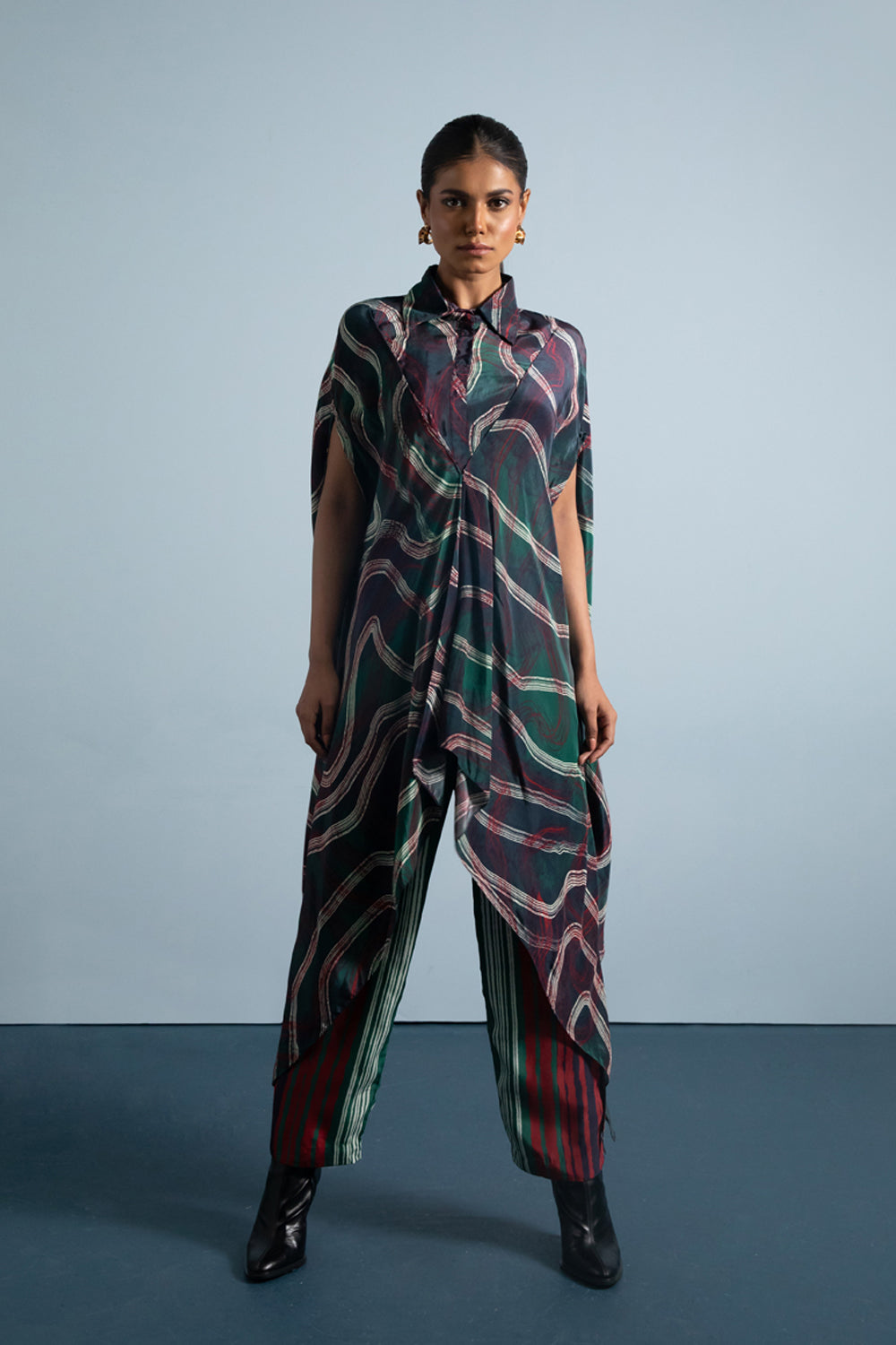 Drape Pleated Kaftan with Pants