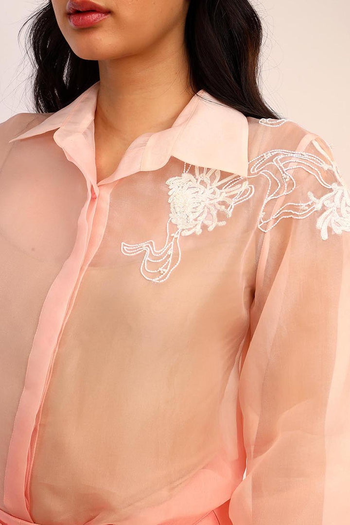 Peach Organza Sheer Co-ord Set