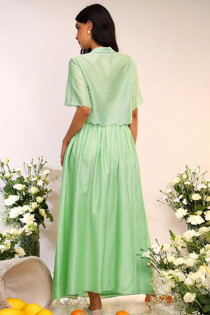 Kiwi Green Cropped Shirt & Skirt Set