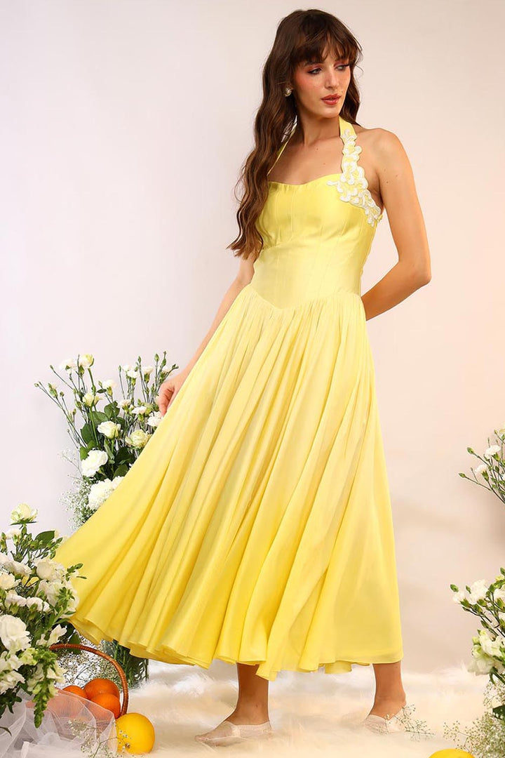 Citrus Burst Halter Neck Dress