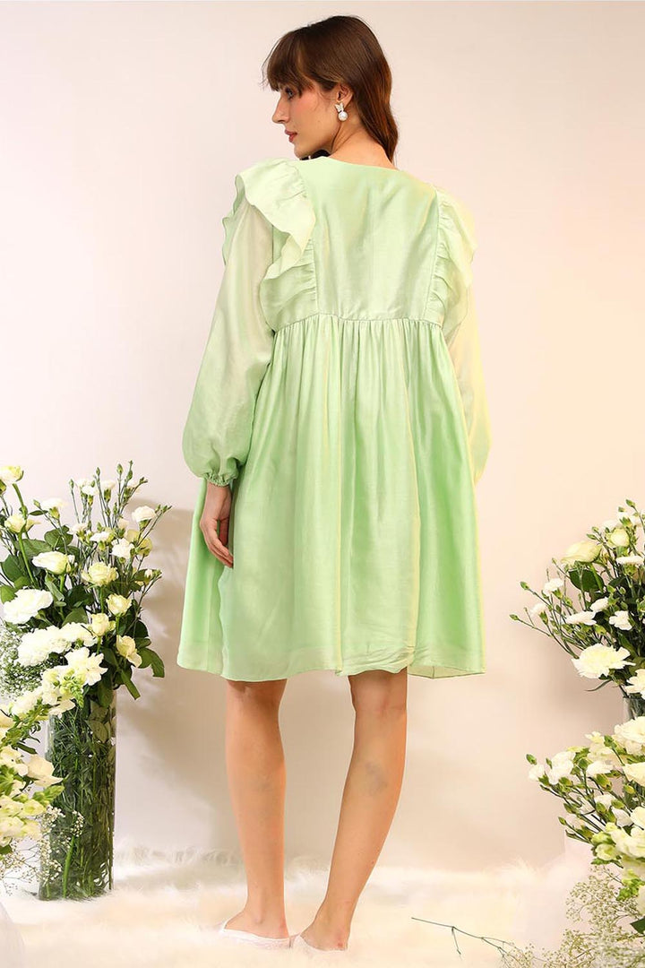 Kiwi Green Floral Tie Up Dress