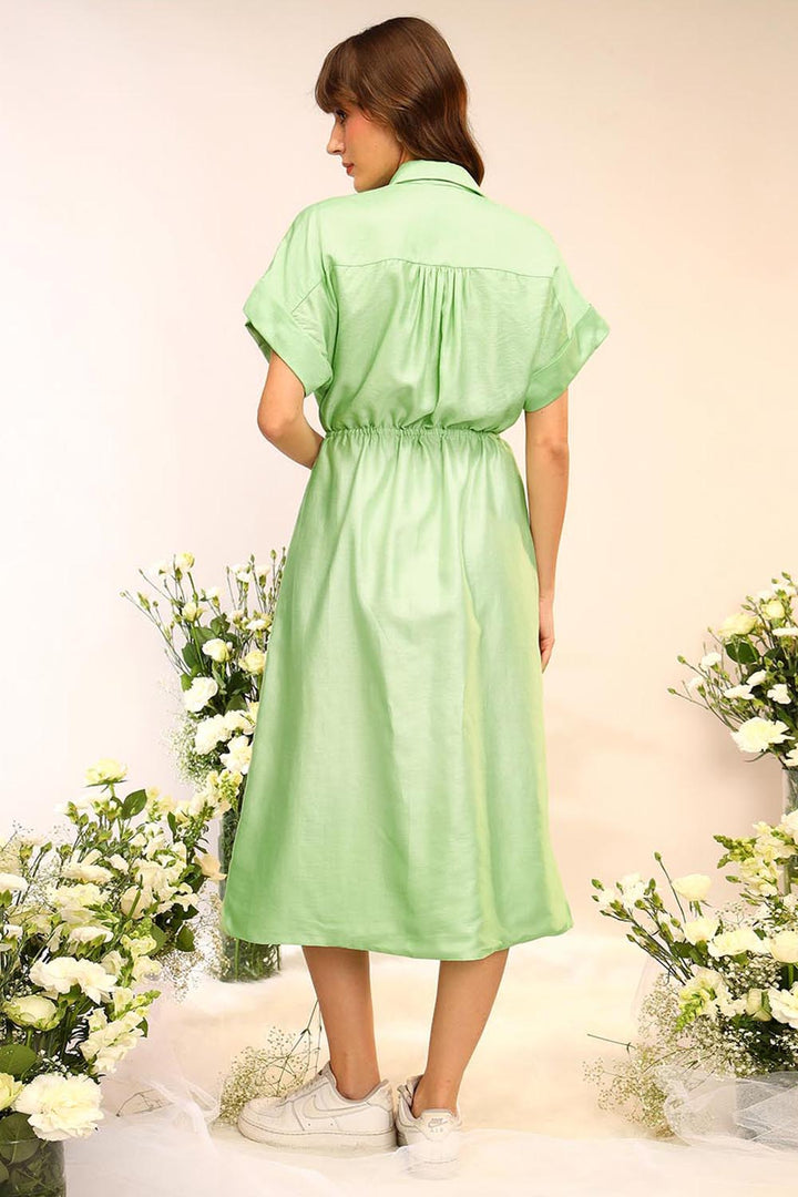 Kiwi Green Shirt Dress With Pockets