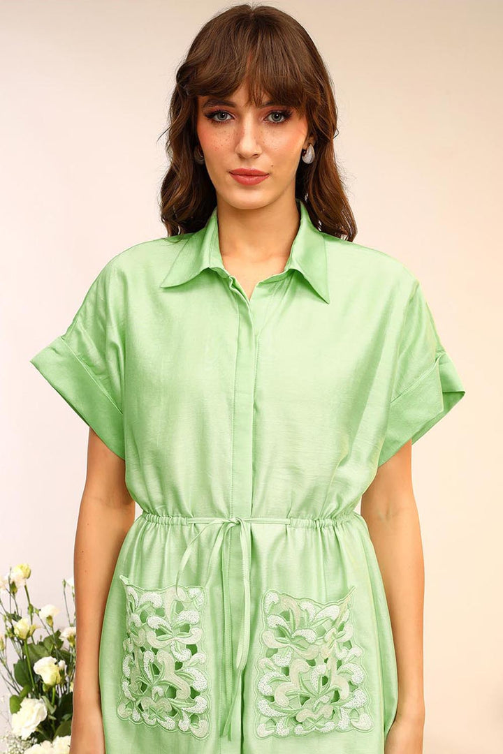 Kiwi Green Shirt Dress With Pockets