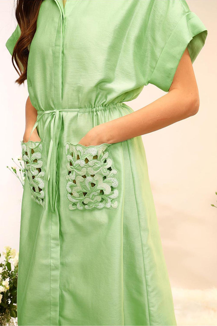 Kiwi Green Shirt Dress With Pockets