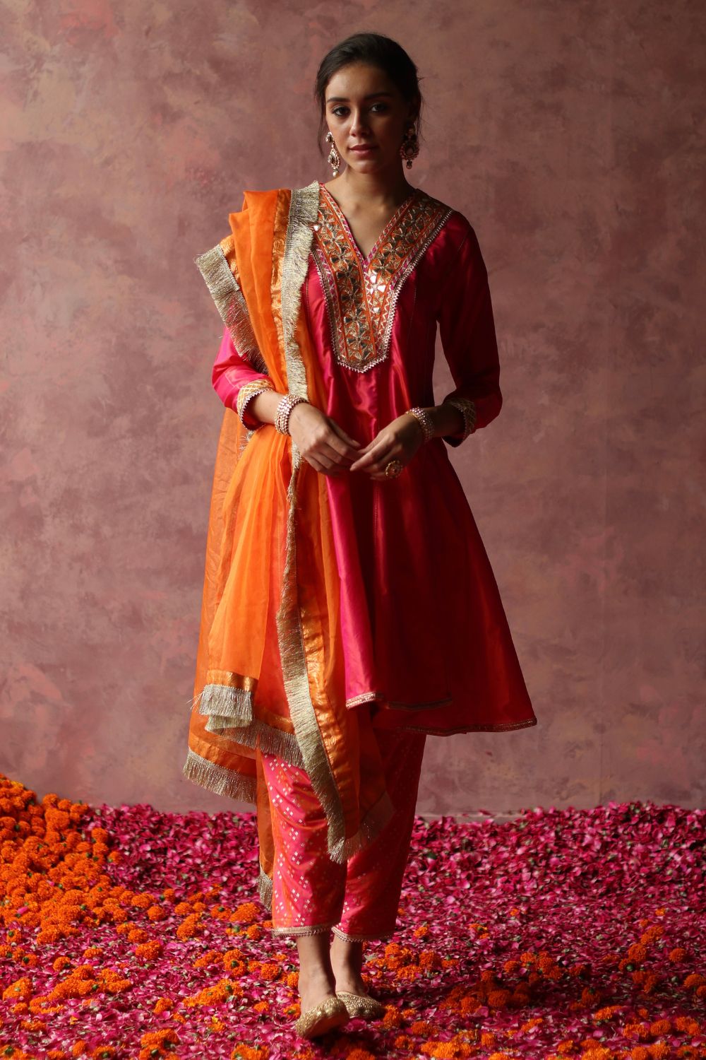 Rumi Pink & Orange Kurta Set