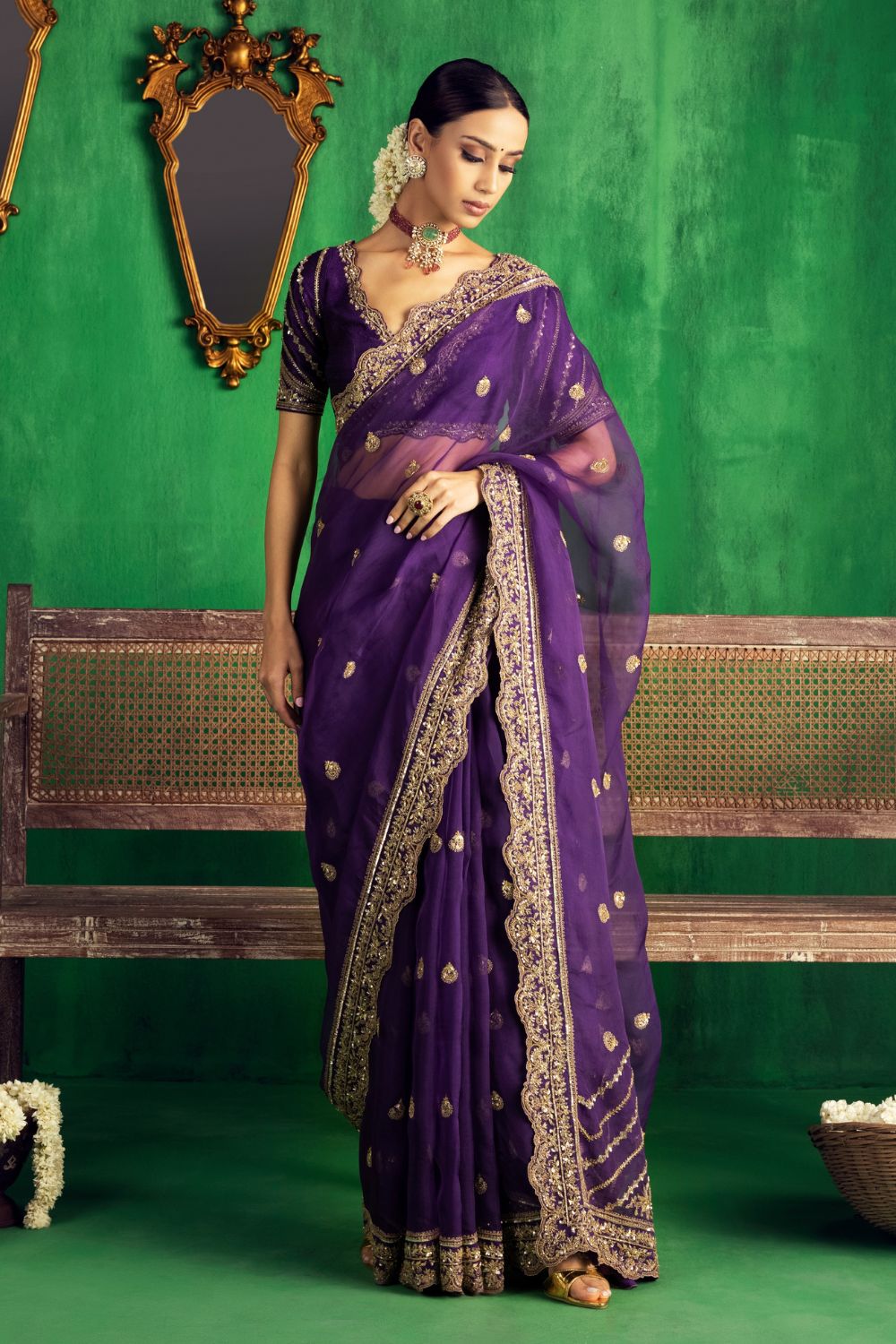 Komal Pandey In Our Irish Purple Saree Set