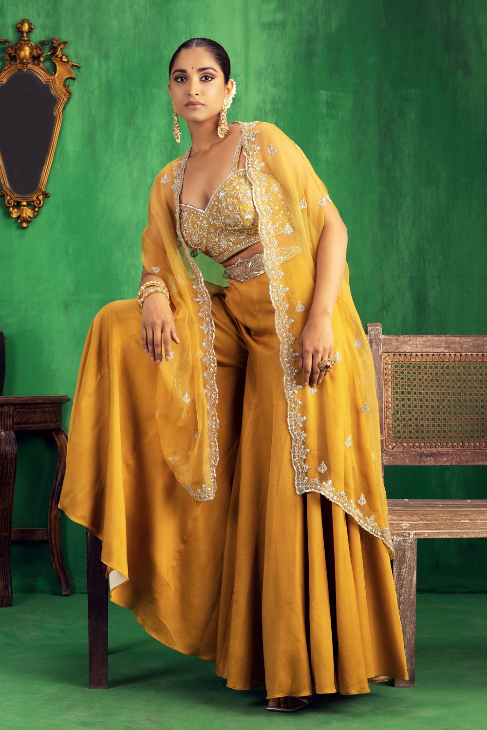 Tuscan Mustard Cape Sharara Set