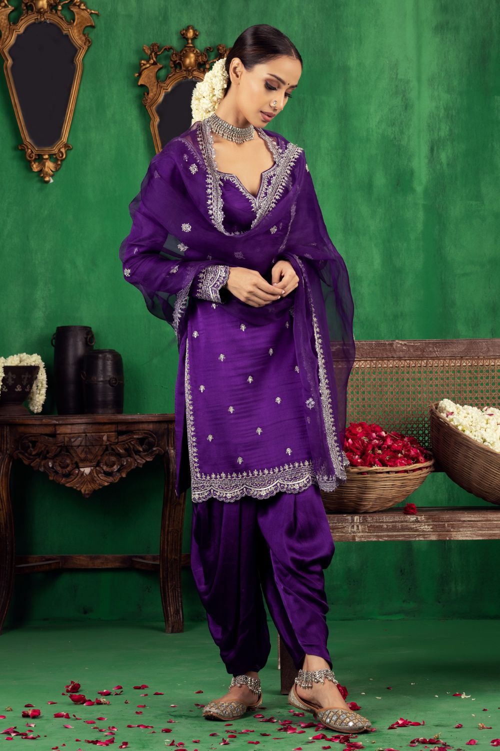 Purple Silver Dhoti Kurta Set