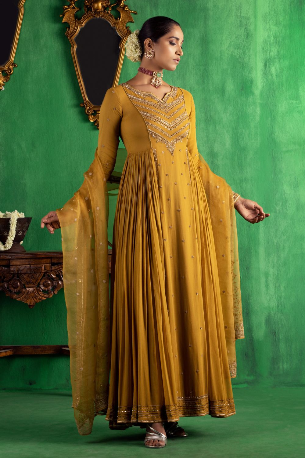 Mustard Anarkali Set