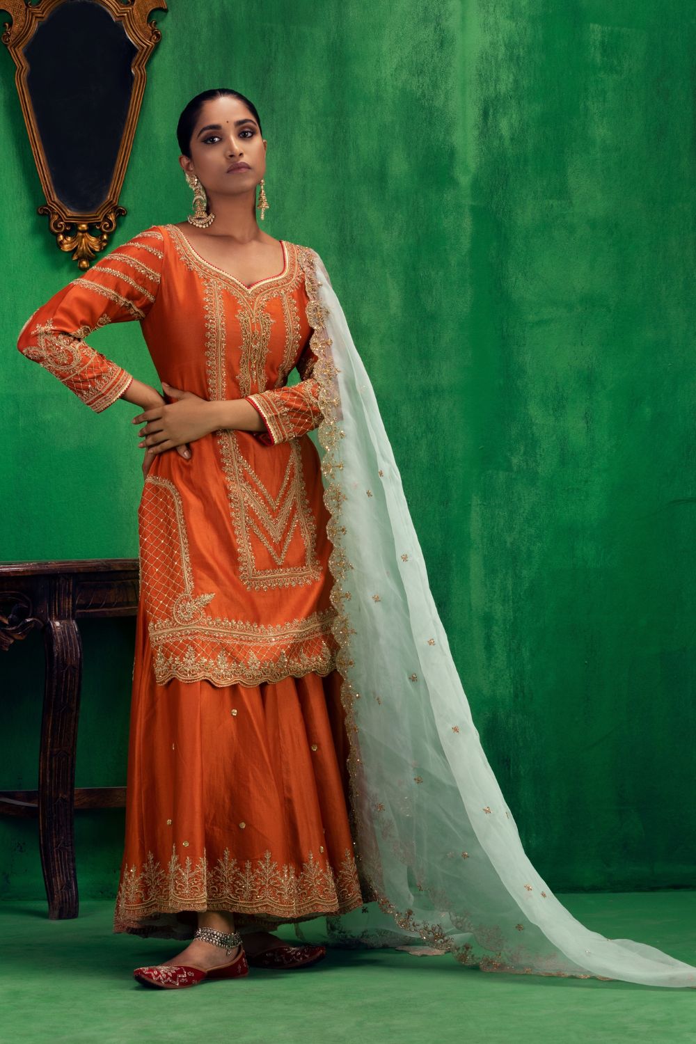 Rust Orange Flared Sharara Set