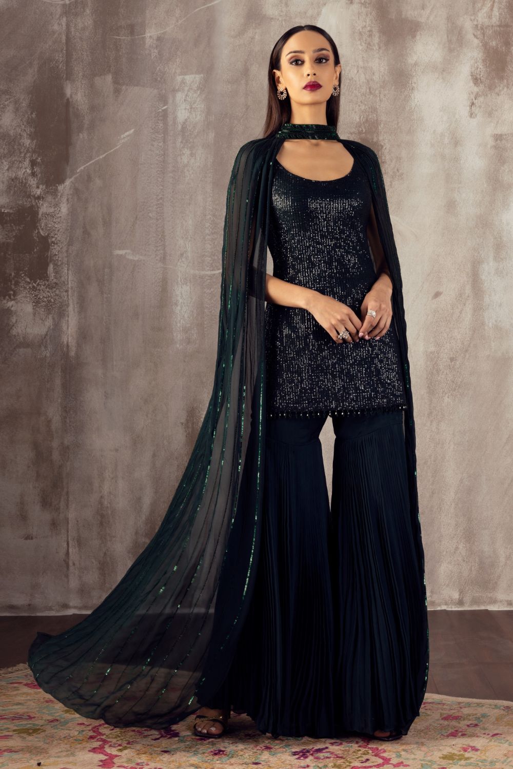 Dark Green Sharara Set