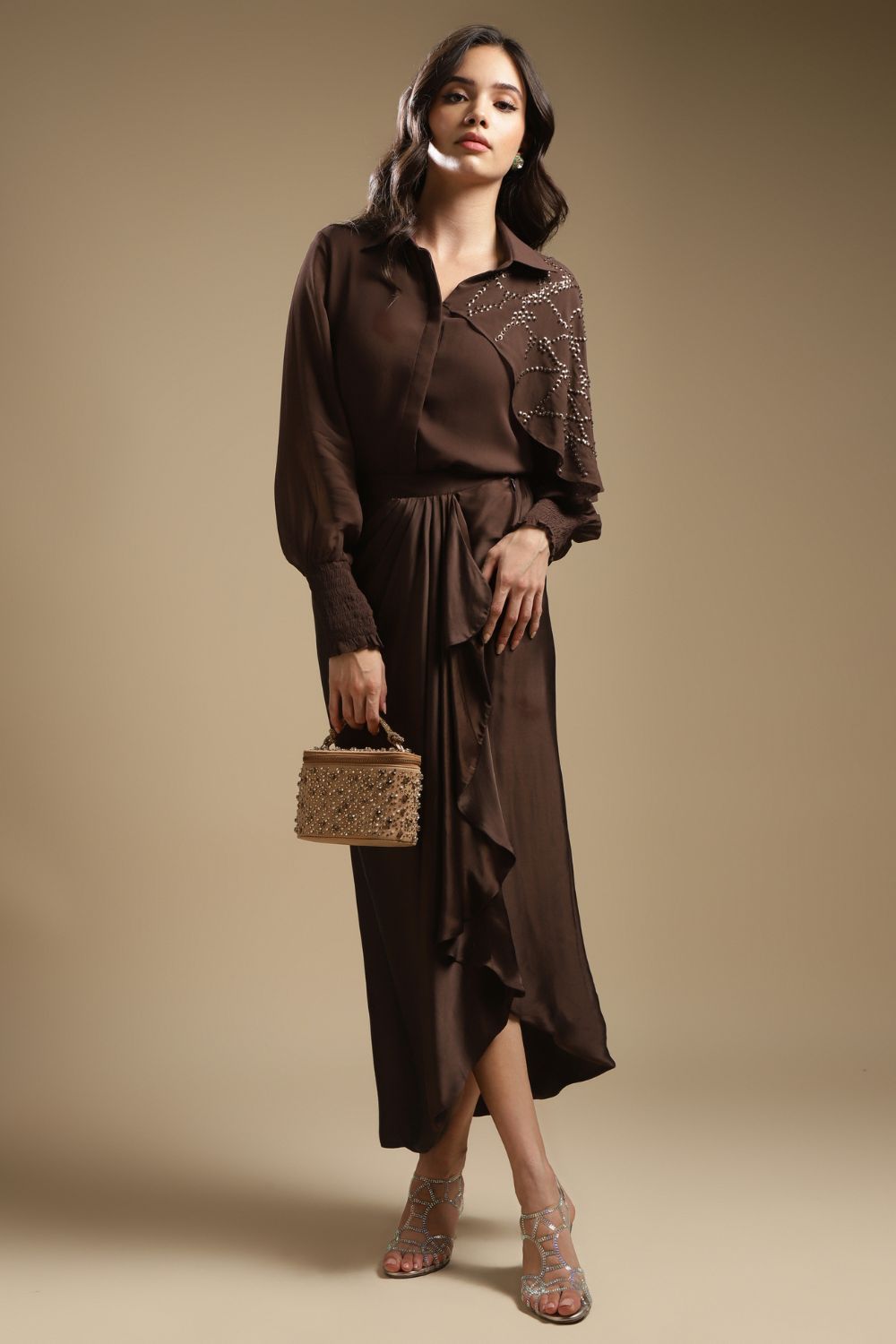 Draped Shirt & Skirt Set