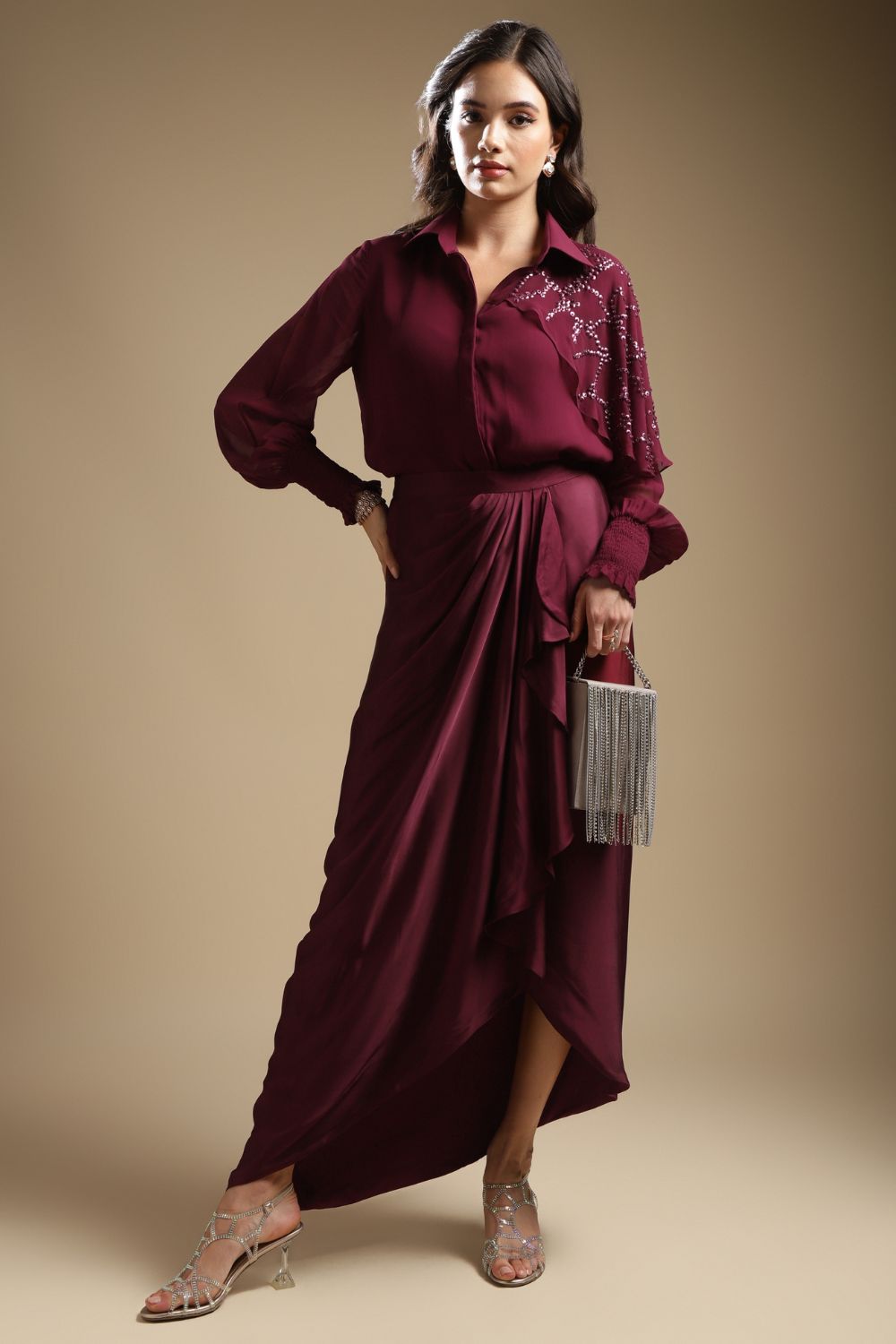 Draped Shirt & Skirt Set