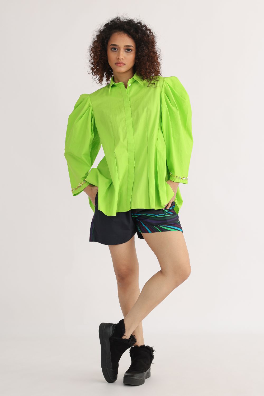 Lime Green Pleated Waist Shirt