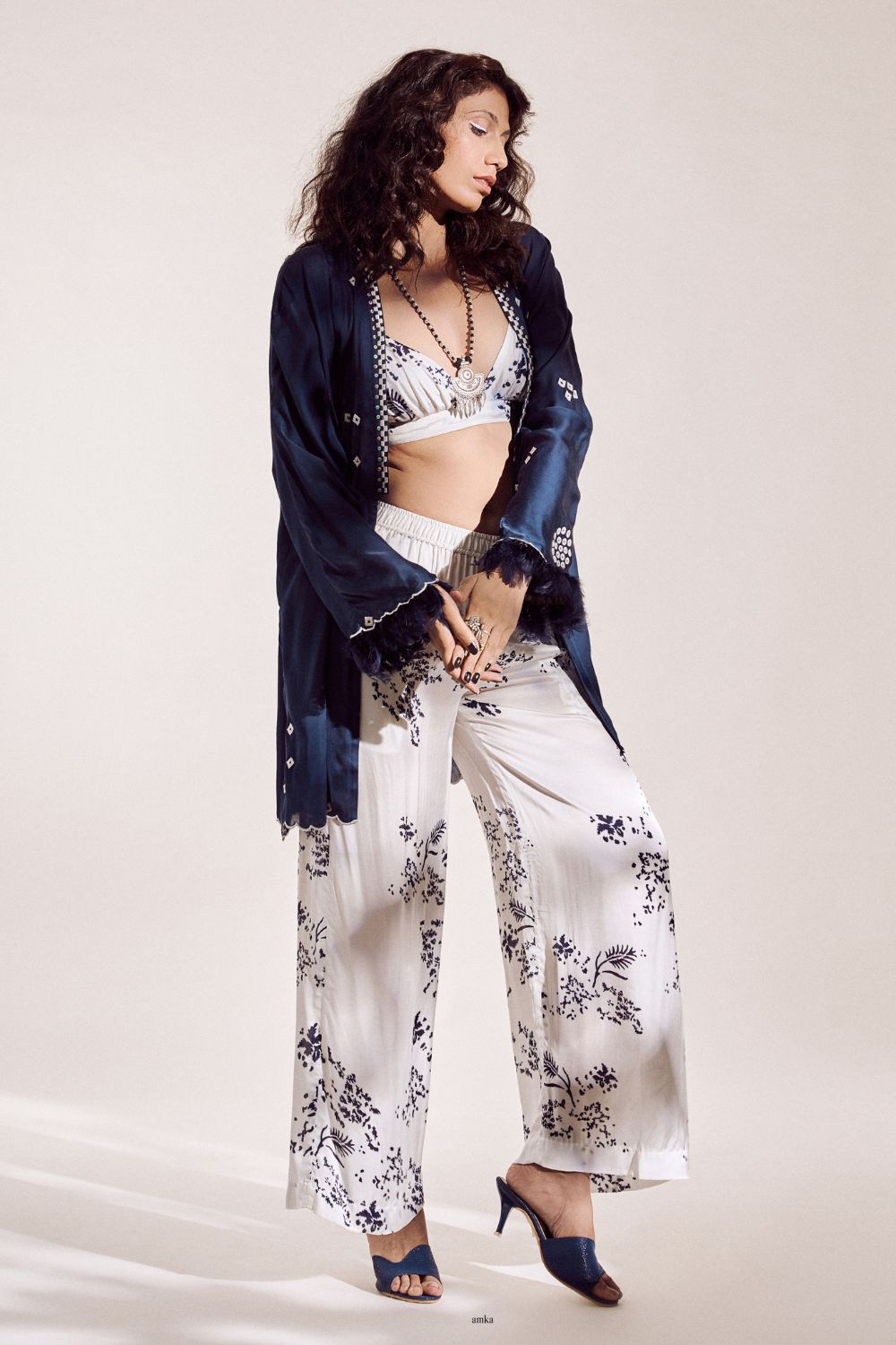 Macaroon White & Indigo Blue Co-ord Set