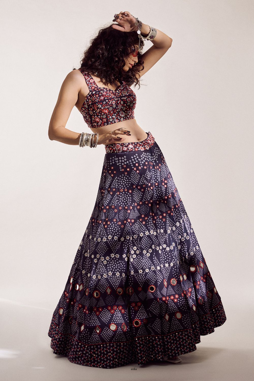 Bandhej Blue Lehenga Set