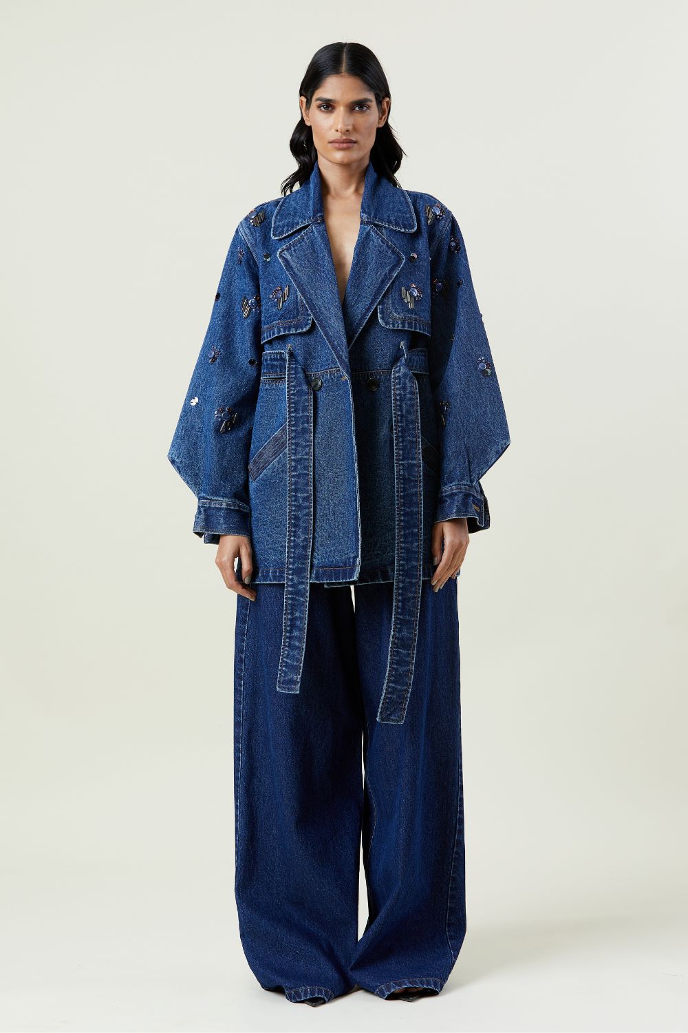 'Ella' Embellished Denim Trench