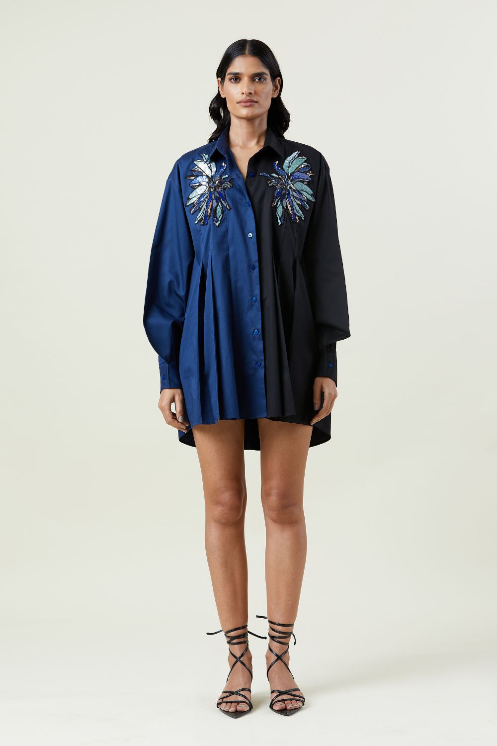 'Elestria' Embellished Two-toned Shirt Dress