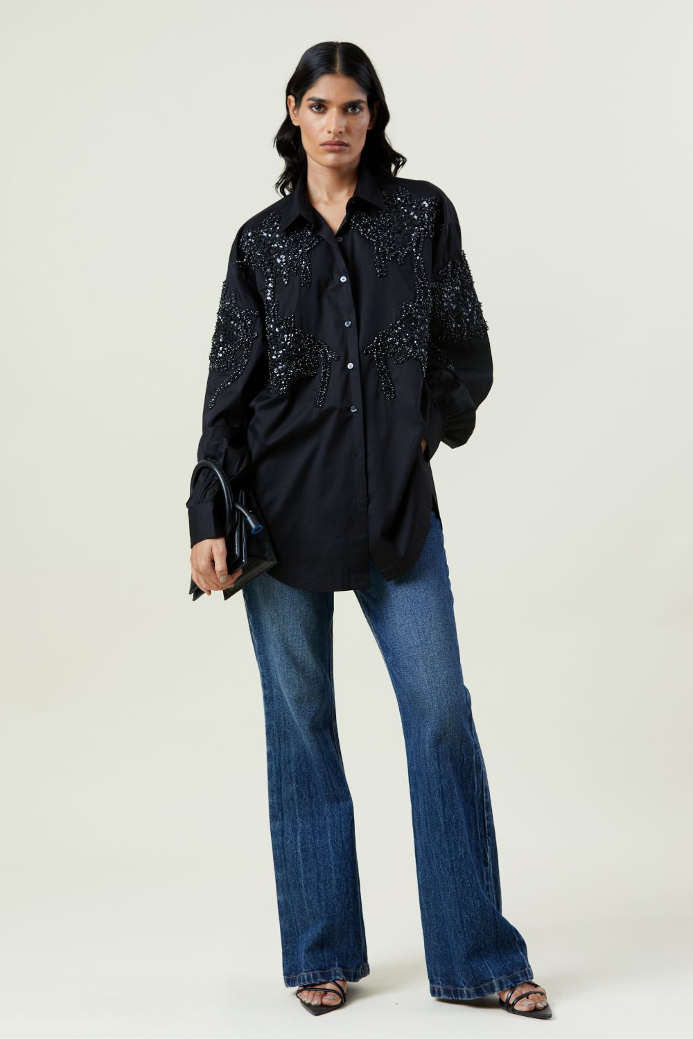 'Fiery Bloom' Embellished Shirt