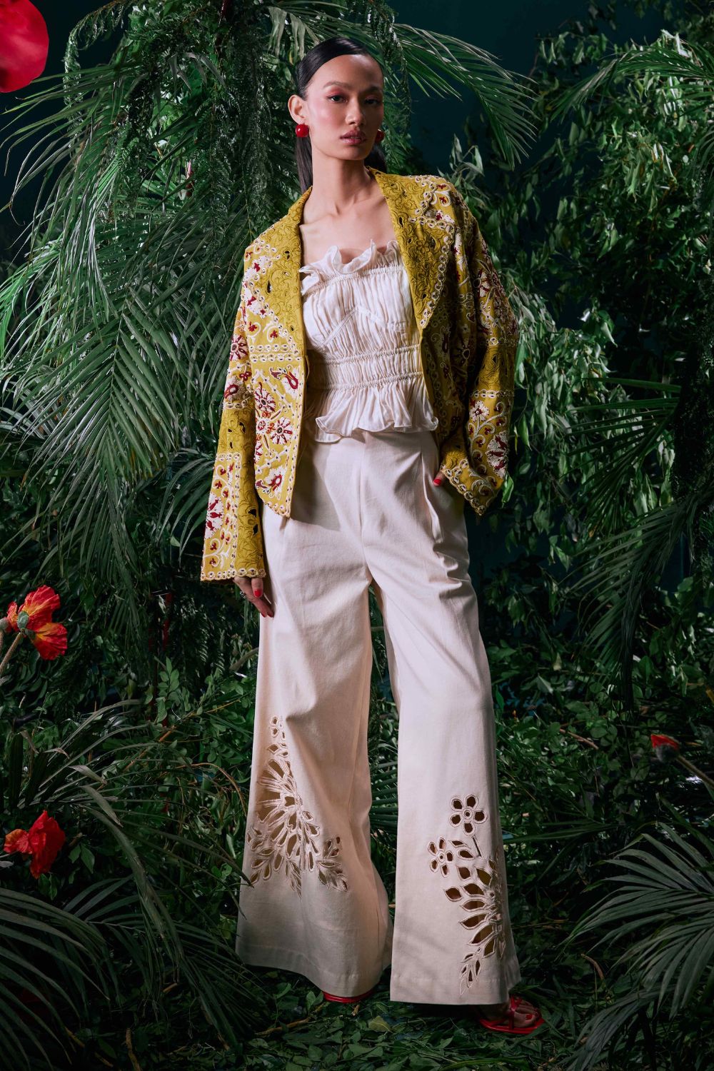 Ivory Cutwork Flared Pants
