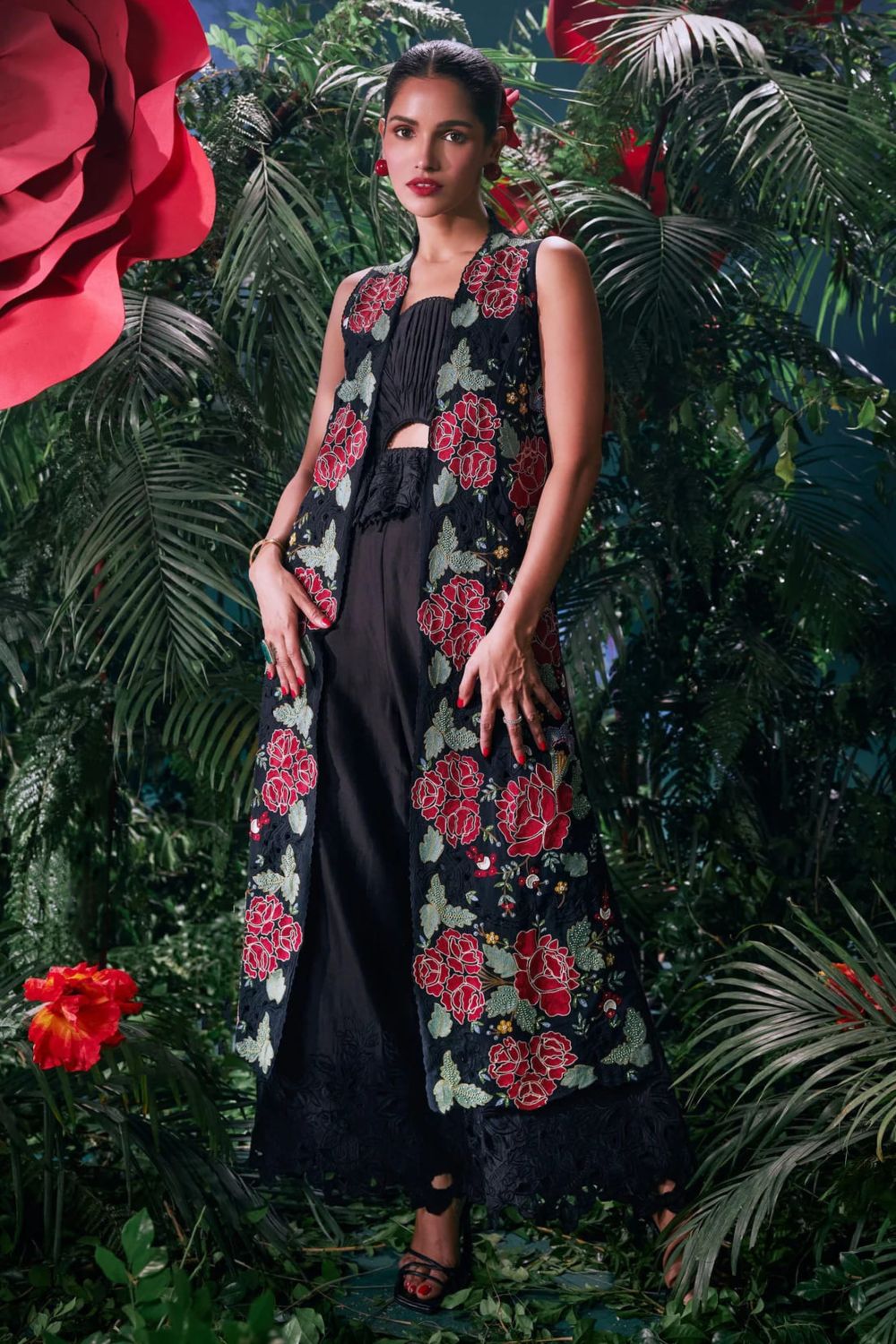 Black Floral Thread Work Jacket
