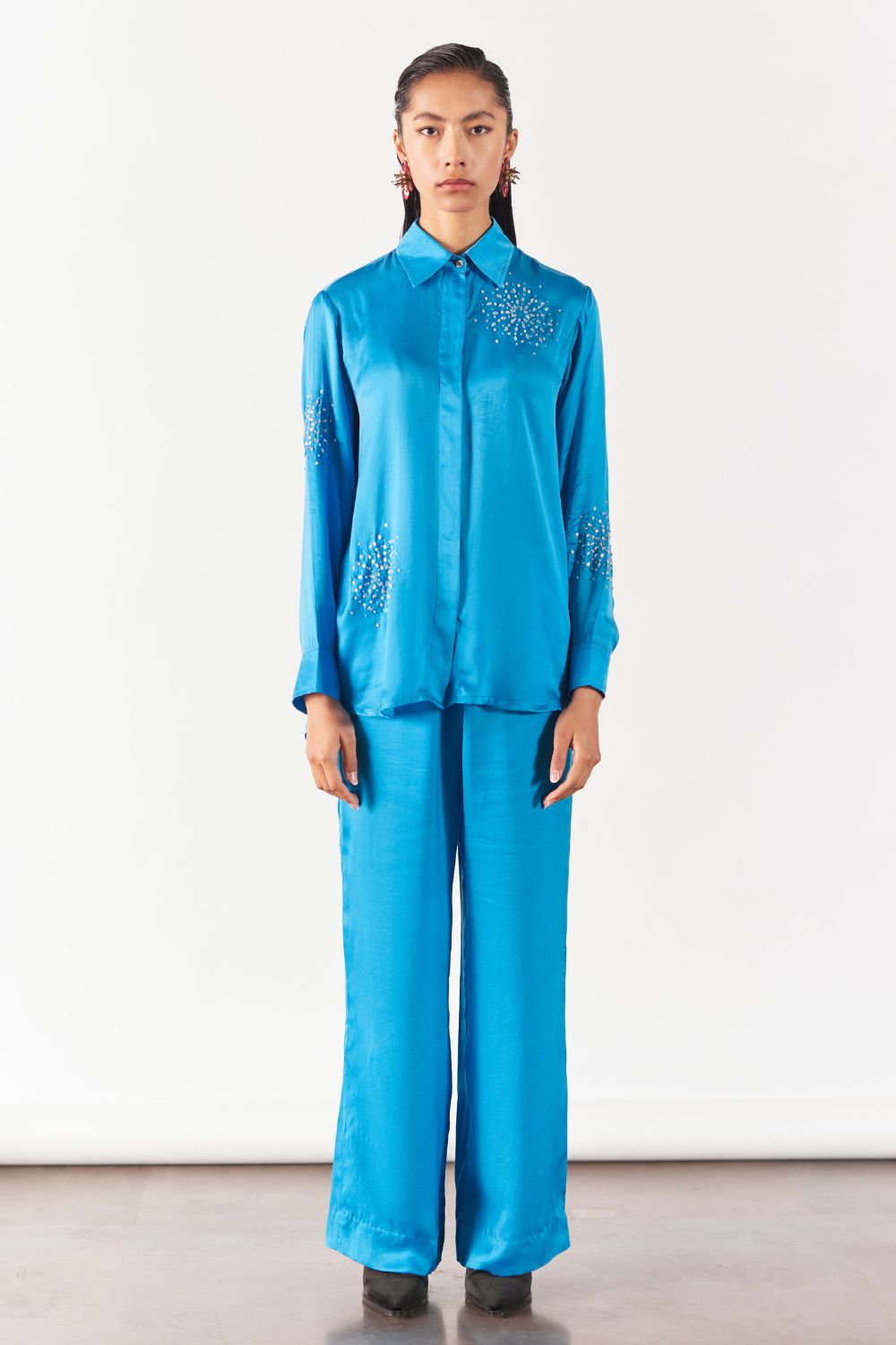 Cyan Brunia Shirt and Trousers Co-ord Set