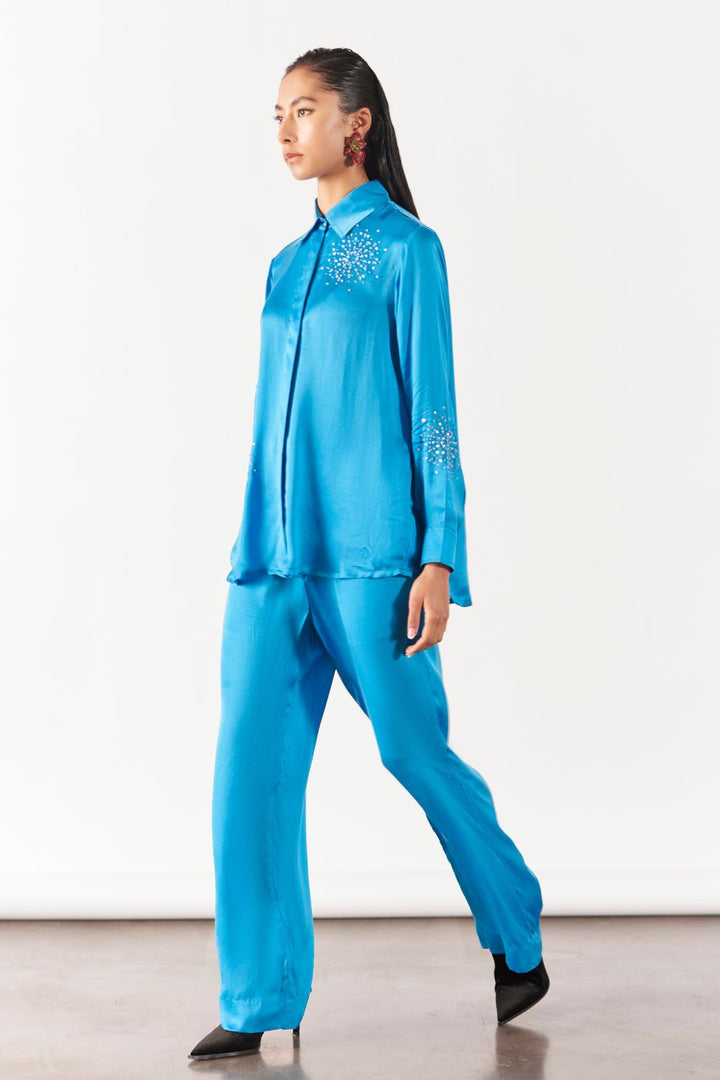 Cyan Brunia Shirt and Trousers Co-ord Set