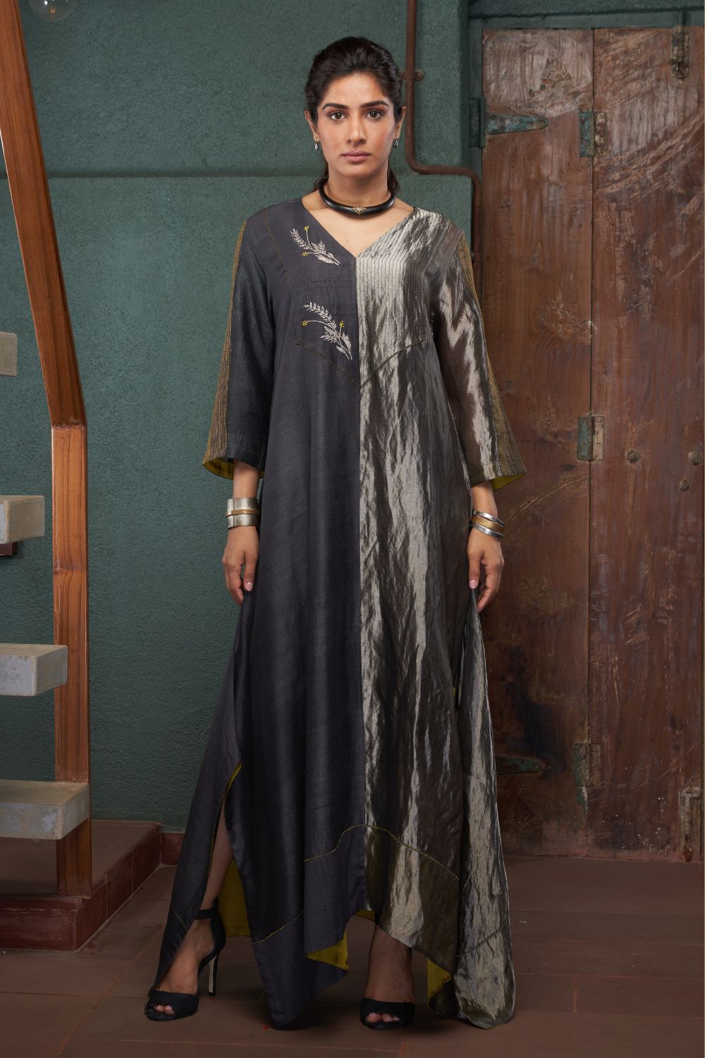 Charcoal Kaftan Dress with Slip