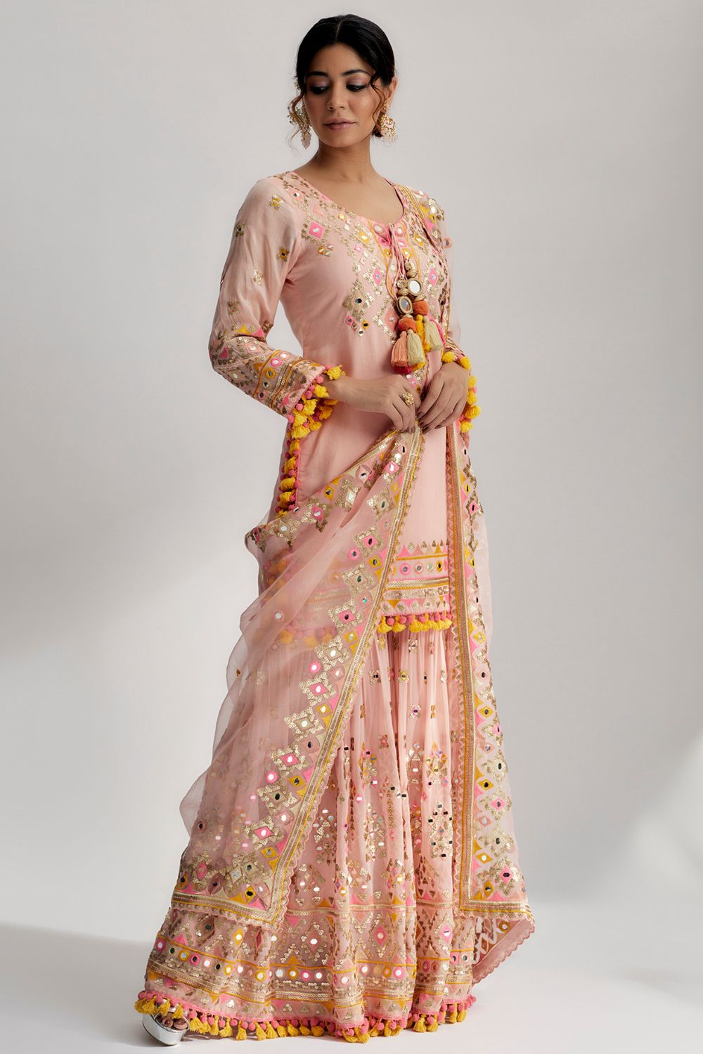 Friya Pink Short Kurta Sharara Set