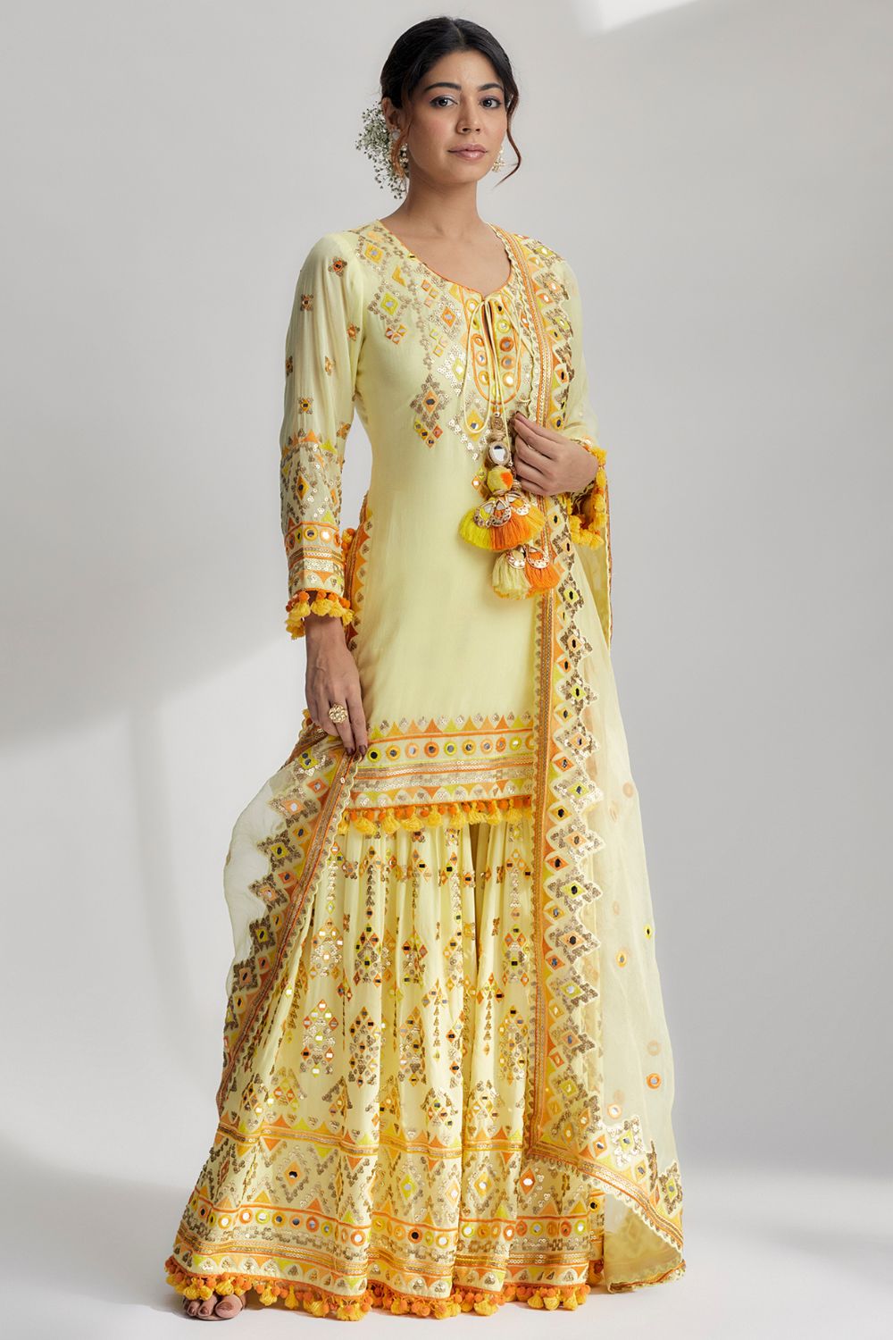 Friya Yellow Short Kurta Sharara Set