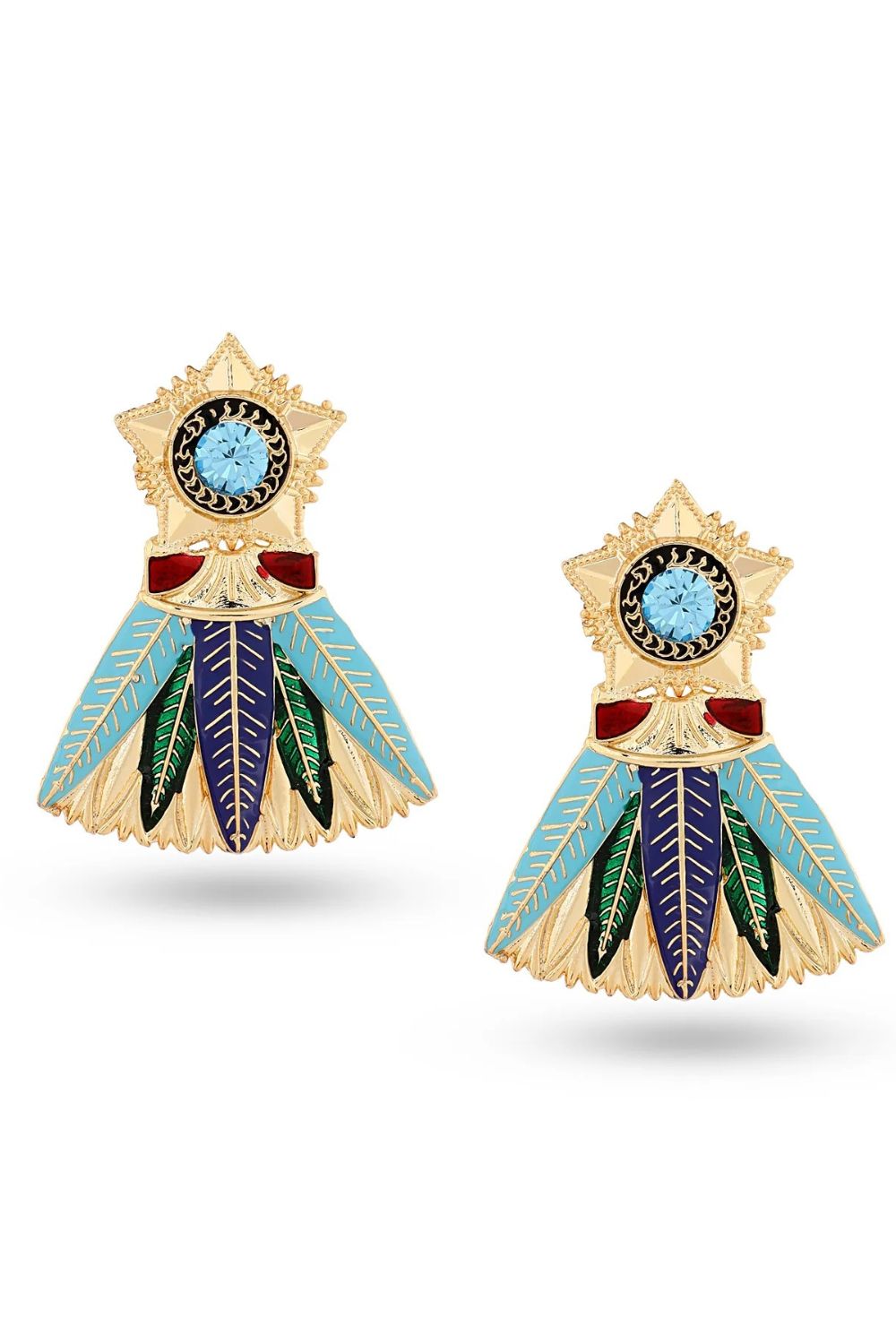 Blue Leafy Studded Earrings