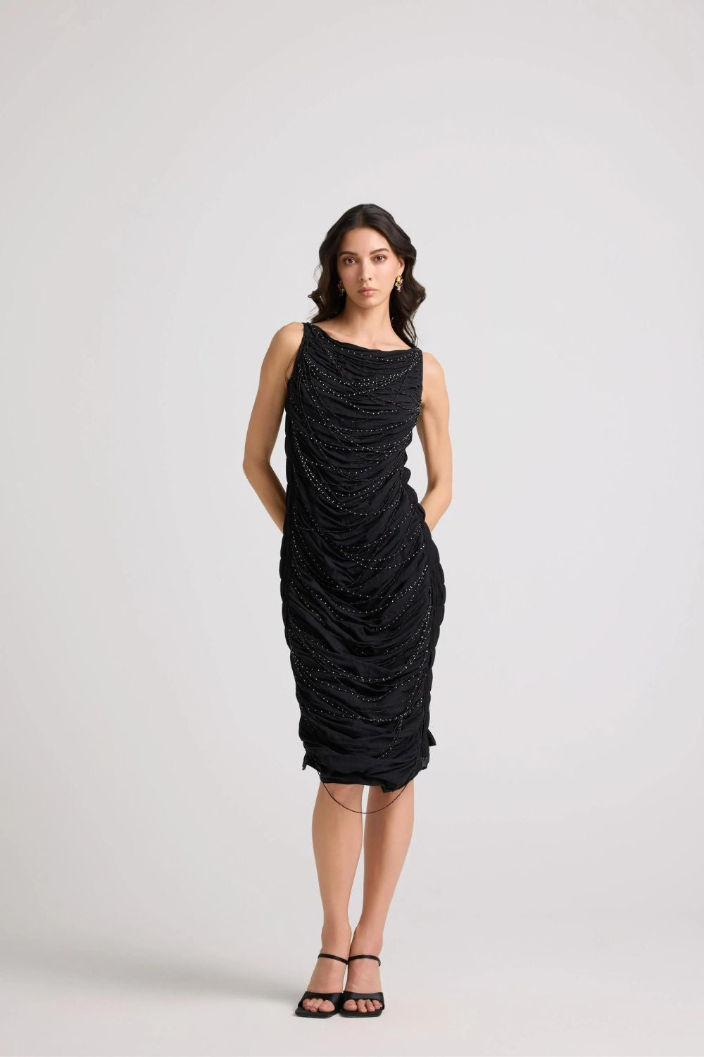 Black Beadwork Cowl Dress