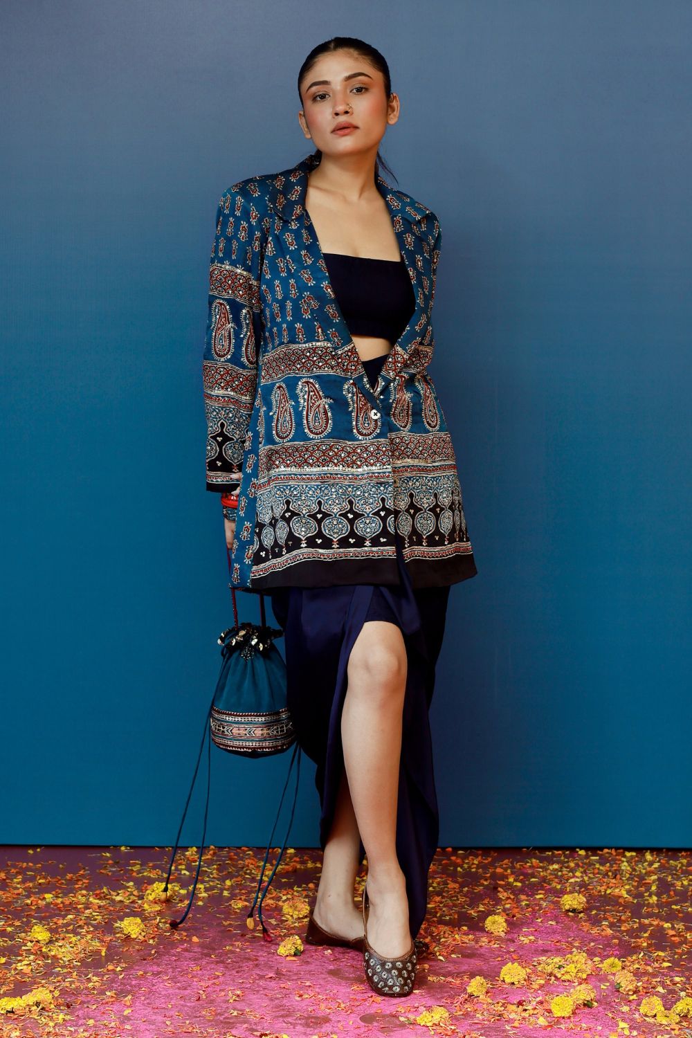 Baithak Blue Ajrak Blazer Set