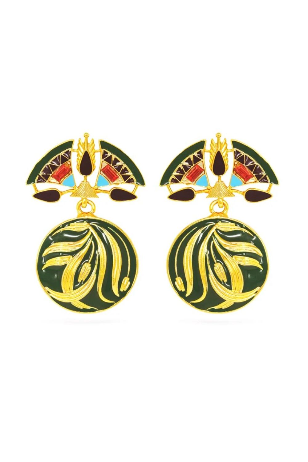 Green Round Drops Allure Earrings